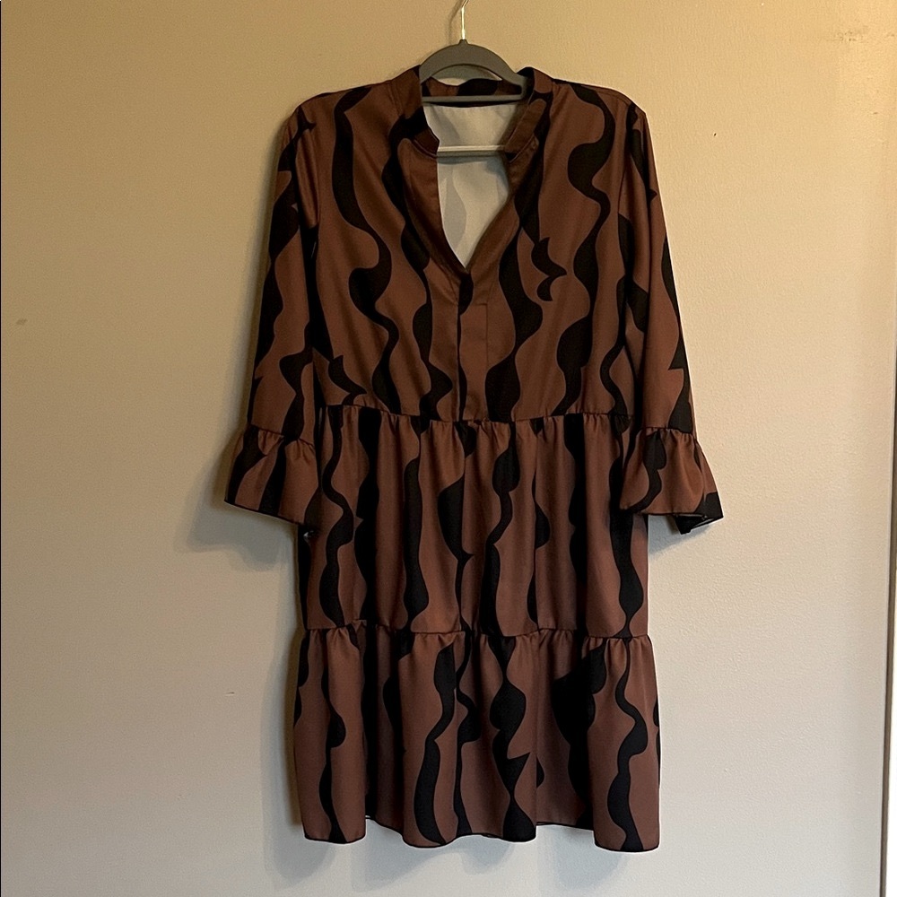 Brown and Black Patterned Women's Dress